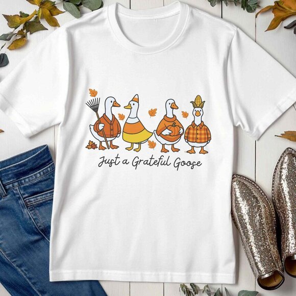 Silly Goose Thanksgiving Graphic Crewneck Supersoft Tee Stretch Funny Fall Shirt - Picture 3 of 4